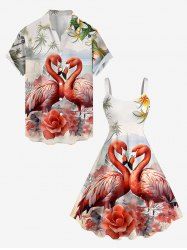Coconut Tree Sea Flower Flamingo Print Plus Size Matching Hawaii Beach Outfit For Couples -  