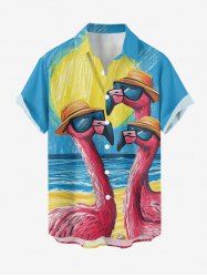 Flamingo Sea Sun Painting Print Hawaii Button Pocket Shirt For Men -  
