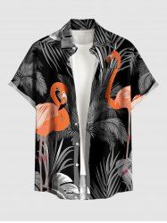 Coconut Tree Tropical Leaf Flamingo Print Hawaii Button Pocket Shirt For Men -  