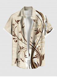Chemise hawaïenne grande taille à imprimé floral, boutons et poches pour homme - café lumière S