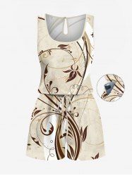 Combinaison hawaïenne grande taille à imprimé floral et taille cintrée - café lumière S