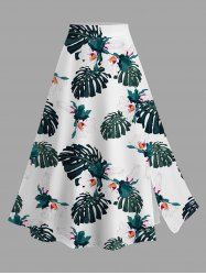 Jupe hawaïenne fendue à imprimé de fleurs tropicales grandes tailles - Blanc 1X