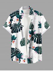 Plus Size Tropical Leaf Flowers Print Buttons Pocket Hawaii Shirt For Men -  