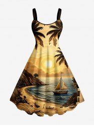 Coconut Tree Sailboat Sea Sun Print Hawaii A Line Dress -  