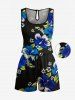 Ensemble hawaïen assorti chemise et barboteuse grande taille, tenue de plage à imprimé fleurs d'hibiscus pour couples - Noir 