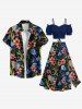 Flowers Leaf Print Plus Size Matching Hawaii Beach Outfit For Couples -  