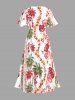 Ensemble de plage hawaïen assorti grande taille pour couples, imprimé cocotiers, hibiscus et perroquets - Rose clair 