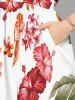 Ensemble de plage hawaïen assorti grande taille pour couples, imprimé cocotiers, hibiscus et perroquets - Rose clair 