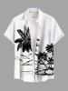 Ensemble hawaïen assorti chemise et barboteuse grande taille, tenue de plage imprimée cocotiers et oiseaux, paysage marin pour couples - Blanc 