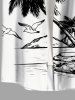 Ensemble hawaïen assorti chemise et barboteuse grande taille, tenue de plage imprimée cocotiers et oiseaux, paysage marin pour couples - Blanc 