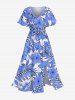 Ensemble de plage hawaïen assorti grande taille à imprimé fleurs d'hibiscus pour couples - Bleu 