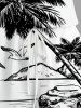 Coconut Tree Bird Seascape Print Cinched Hawaii Romper -  