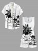 Coconut Tree Bird Seascape Print Cinched Hawaii Romper -  