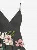 Hibiscus Flower Tropical Leaf Print Surplice Hawaii Cami Dress -  