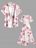 Plus Size Hibiscus Flower Tropical Print Split Hawaii Midi Dress -  