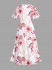 Plus Size Hibiscus Flower Tropical Print Split Hawaii Midi Dress -  