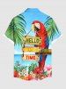 Plus Size Tropical Leaf Flower Parrot Sea Print Hawaii Button Pocket Shirt For Men -  