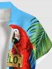 Plus Size Tropical Leaf Flower Parrot Sea Print Hawaii Button Pocket Shirt For Men -  