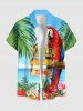 Plus Size Tropical Leaf Flower Parrot Sea Print Hawaii Button Pocket Shirt For Men -  