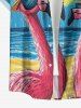 Flamingo Sea Sun Painting Print Hawaii Button Pocket Shirt For Men -  