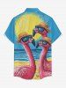 Flamingo Sea Sun Painting Print Hawaii Button Pocket Shirt For Men -  