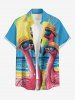 Flamingo Sea Sun Painting Print Hawaii Button Pocket Shirt For Men -  