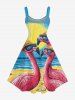 Flamingo Sea Sun Painting Print Hawaii A Line Dress -  