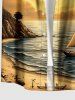 Coconut Tree Sailboat Sea Sun Print Hawaii Button Pocket Shirt For Men -  