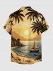 Coconut Tree Sailboat Sea Sun Print Hawaii Button Pocket Shirt For Men -  