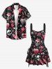 Robe trapèze à lacets, imprimé tête de mort, couronne, rose et cœur - Noir XL