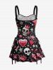Robe trapèze à lacets, imprimé tête de mort, couronne, rose et cœur - Noir XL