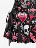 Robe trapèze à lacets, imprimé tête de mort, couronne, rose et cœur - Noir XL