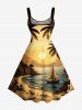 Coconut Tree Sailboat Sea Sun Print Hawaii A Line Dress -  