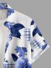Plus Size Flower Leaf Plaid Print Hawaii Button Pocket Shirt For Men -  