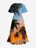 Coconut Tree Ombre Sky Dusk Print Hawaii Split Pocket A Line Midi Dress -  