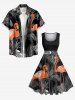 Robe trapèze vintage hawaïenne à imprimé flamants roses et feuilles tropicales, grande taille, cocotier - Noir XXS