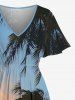 Coconut Tree Ombre Sky Dusk Print Hawaii Split Pocket A Line Midi Dress -  