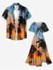 Coconut Tree Ombre Sky Dusk Print Hawaii Split Pocket A Line Midi Dress -  