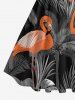 Robe trapèze vintage hawaïenne à imprimé flamants roses et feuilles tropicales, grande taille, cocotier - Noir 5X