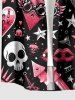Skull Crown Rose Flower Heart Print Button Pocket Shirt For Men -  