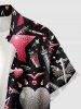 Skull Crown Rose Flower Heart Print Button Pocket Shirt For Men -  