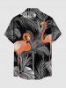 Chemise à boutons grande taille pour homme, imprimé flamant rose et feuilles tropicales, cocotiers, hawaïennes. - Noir XL