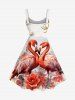 Robe hawaïenne grande taille à imprimé cocotier, fleur de mer et flamant rose - Rouge 4X