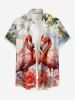Plus Size Coconut Tree Sea Flower Flamingo Print Hawaii Button Pocket Shirt For Men -  