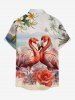 Plus Size Coconut Tree Sea Flower Flamingo Print Hawaii Button Pocket Shirt For Men -  