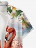 Plus Size Coconut Tree Sea Flower Flamingo Print Hawaii Button Pocket Shirt For Men -  