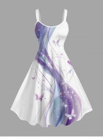 Robe débardeur hawaïenne grande taille à imprimé papillon, colorblock et paillettes 3D - WHITE - XS