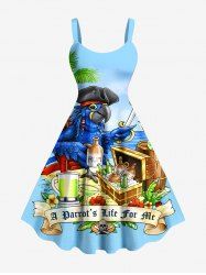 Plus Size Parrot Pirate Fruit Juice Skull Flowers Print Hawaii Tank Dress -  