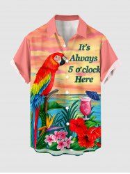 Plus Size Parrot Fruit Juice Hibiscus Flower Leaf Print Buttons Pocket Hawaii Shirt For Men -  