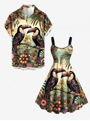 Ensemble de plage hawaïen assorti pour couples, imprimé ethnique perroquet et fleurs, grandes tailles - Bronze 